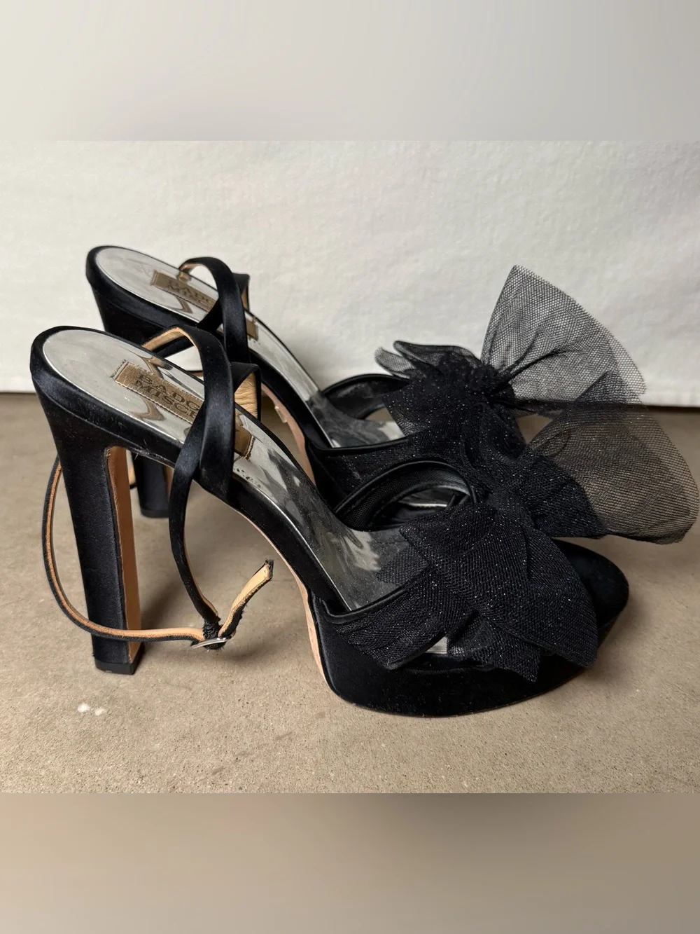Badgley Mischka Sophie Tulle-Bow Ankle Strap Platform High Heel Sandals